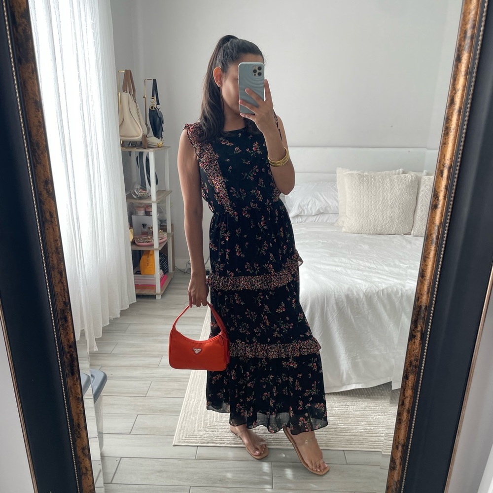 J.Crew Black Floral Ruffle Tiered Midi Dress - Picture 2 of 7